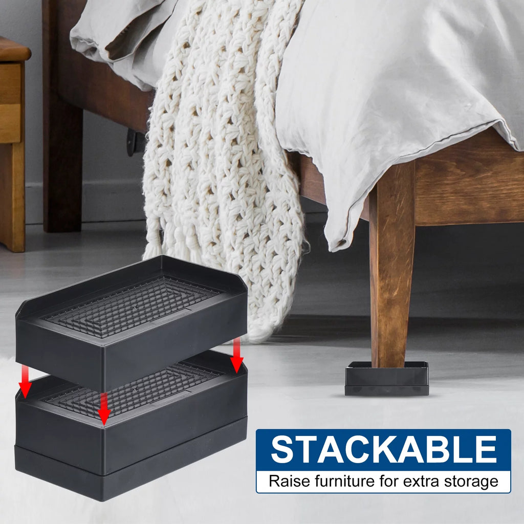 Black 4 Pack Adjustable Stackable Furniture Risers W944