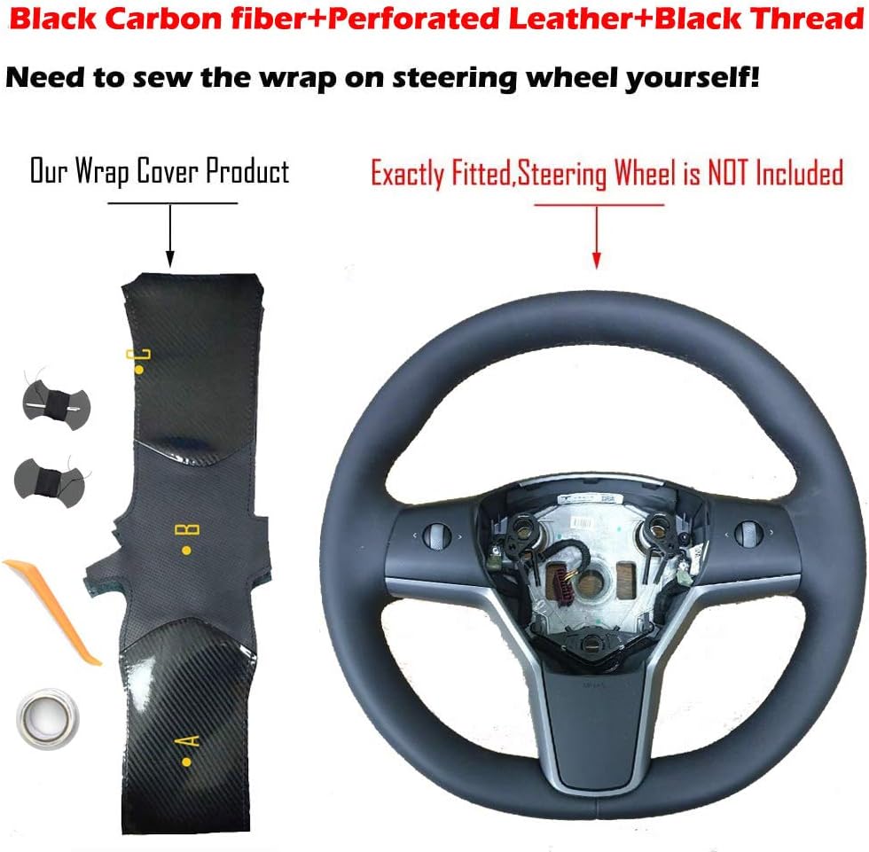 Black Perforated Leather Carbon Fiber Auto Steering Wheel Cover M814747