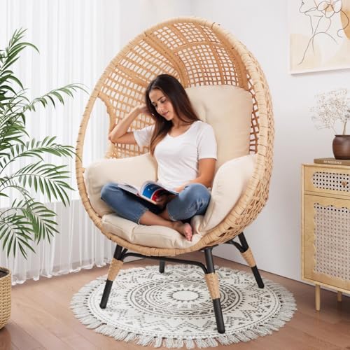 Oversized Wicker Egg Chair with Cushion 500lbs Capacity U606907