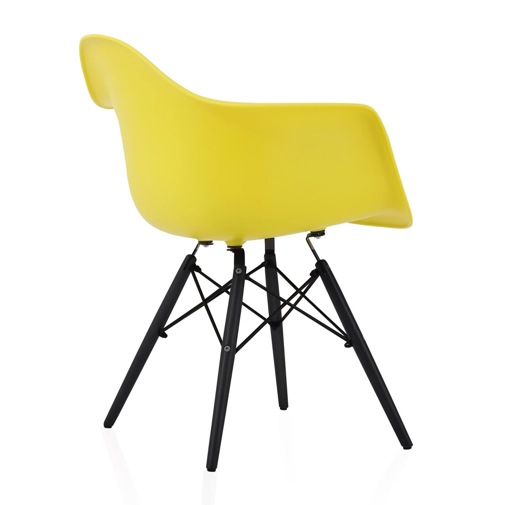 Light Yellow Molded Plastic Dining Arm Chair with Black Wood Legs (Set of 4) Y6135