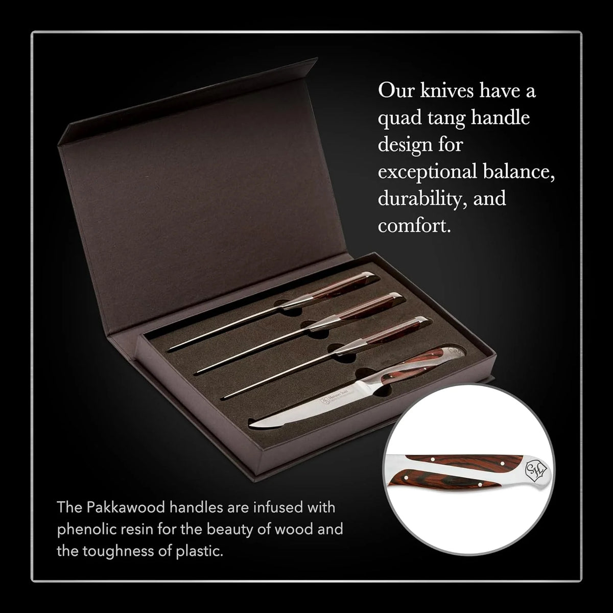 High Carbon German Steel 5-Inch Non-Serrated Steak Knives Set Of 4 L82295