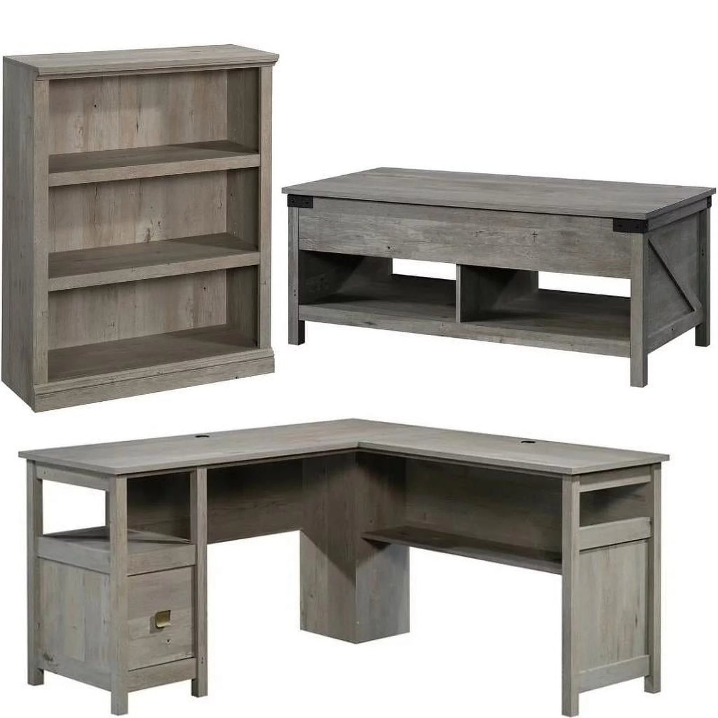 L Shaped Desk 3-Shelf Bookcase and Coffee Table 3 Piece Set M243110