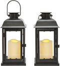 Red Outdoor Lanterns with Solar Candles, 11 Inch Tall, Set of 2, Waterproof Metal D645