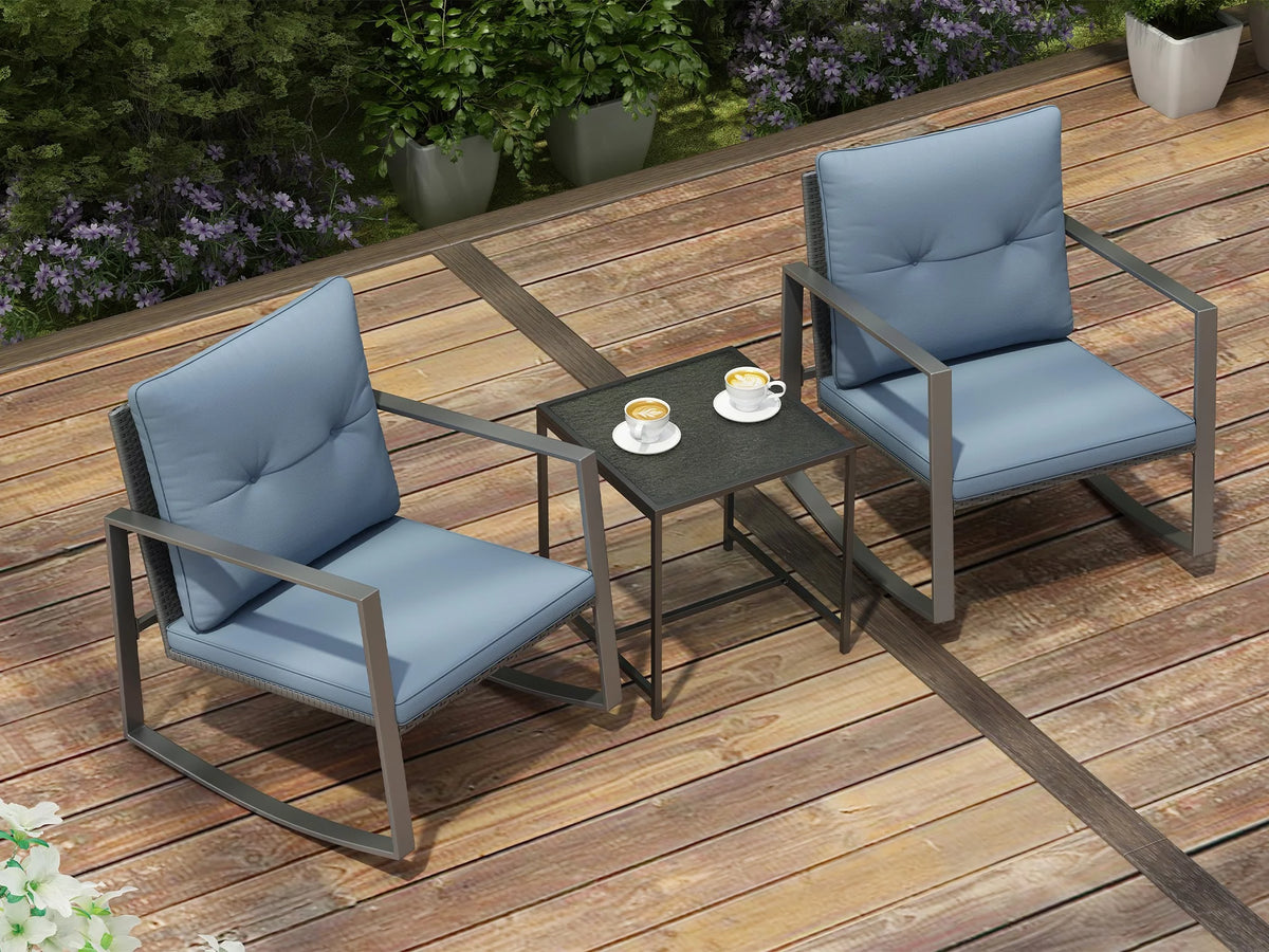 3-Piece Bistro Outdoor Cafe Furniture Set with Glass Table Grey N1738