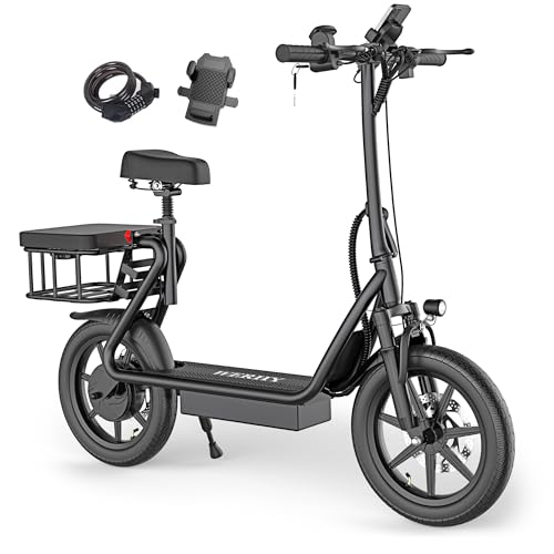Electric Scooter with Seat, 500W Motor, 14'' Tires, Foldable S4944
