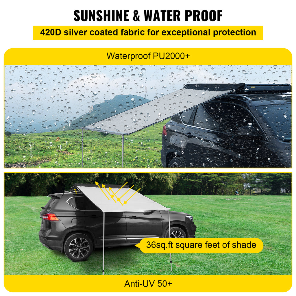 Retractable Waterproof Car Awning Tent Grey 6'x6' D752819