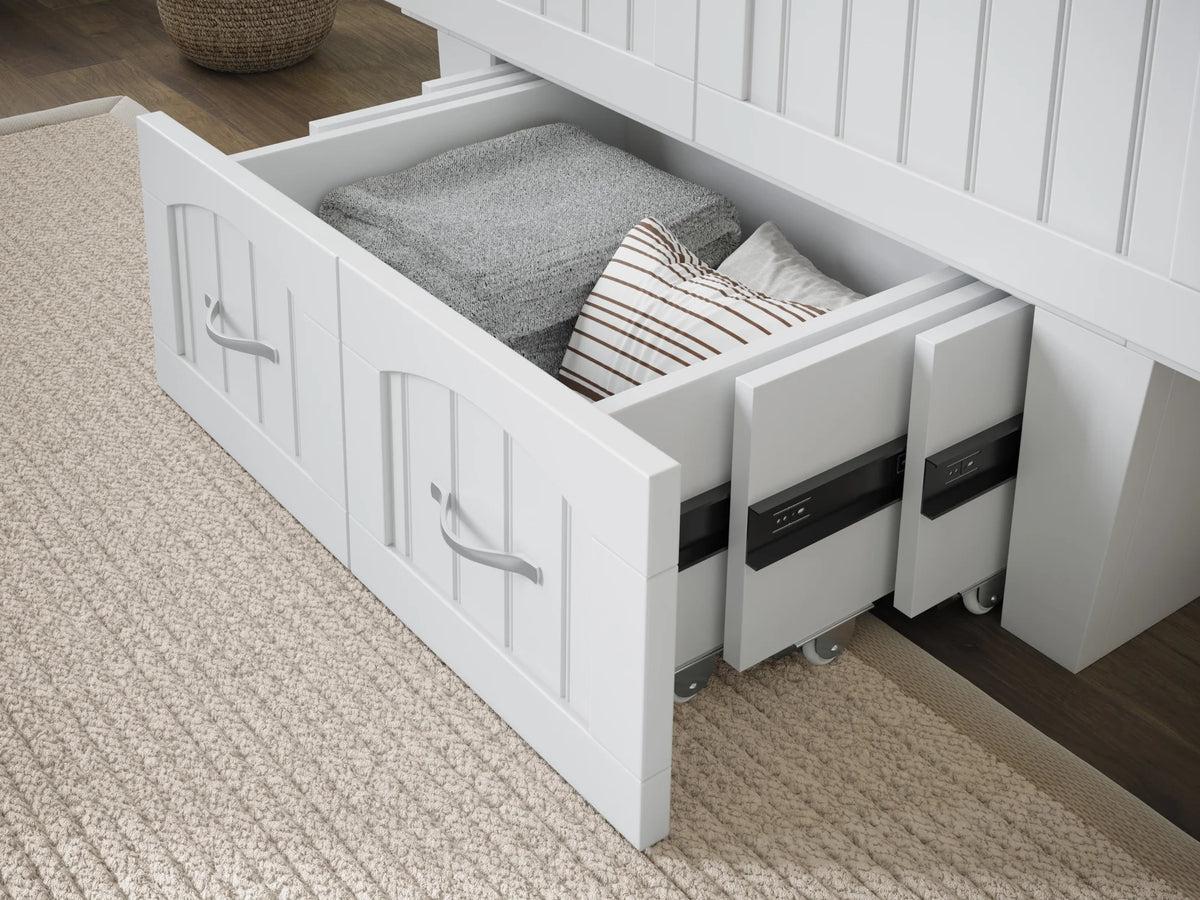 White Twin Solid Wood Murphy Bed Chest with Mattress H2477