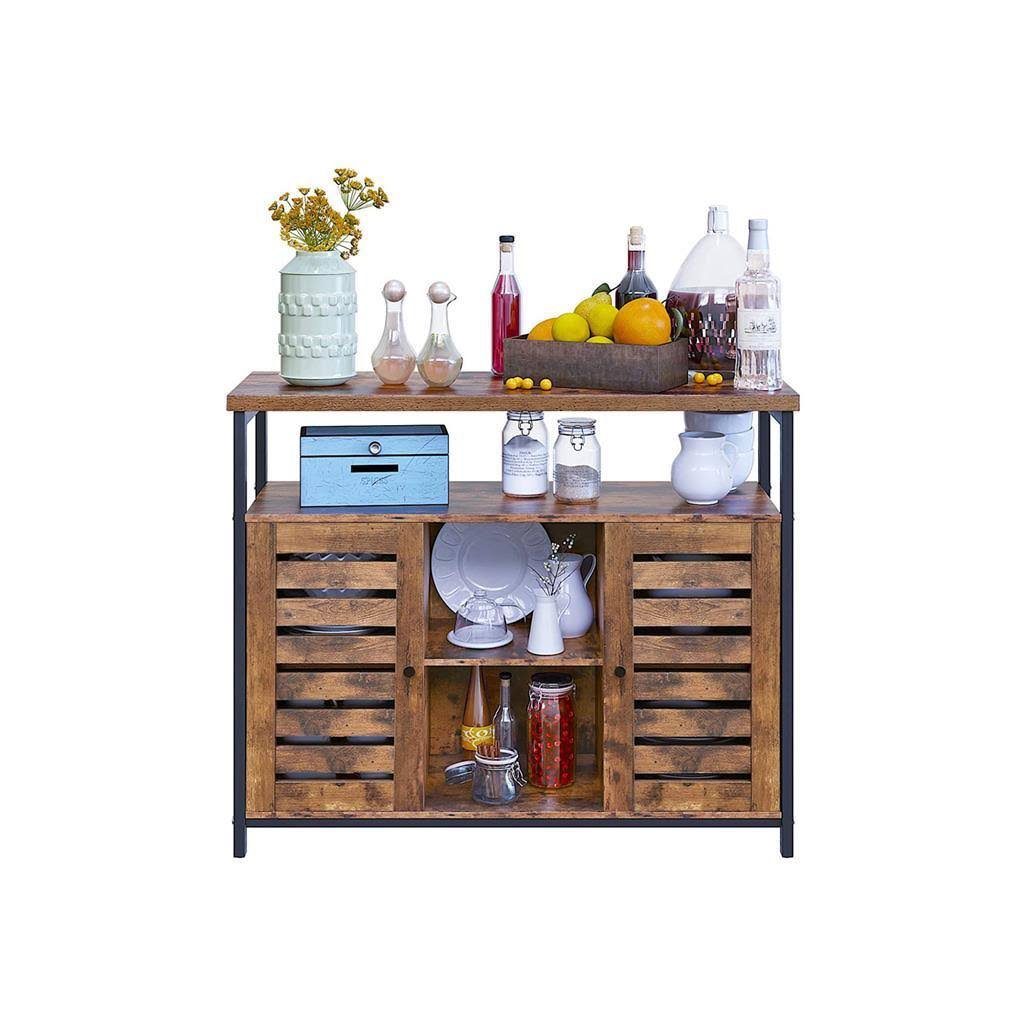 Storage Sideboard with Cupboard, Shelves, Louvered Doors W479