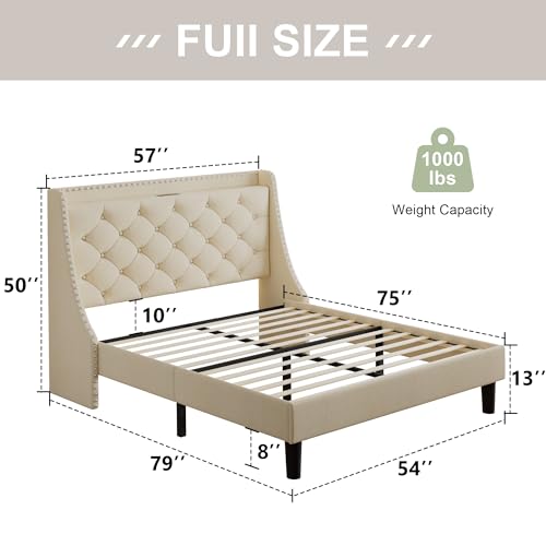 Full Size Upholstered Storage Bed Frame with Wingback and Charging Station B94816
