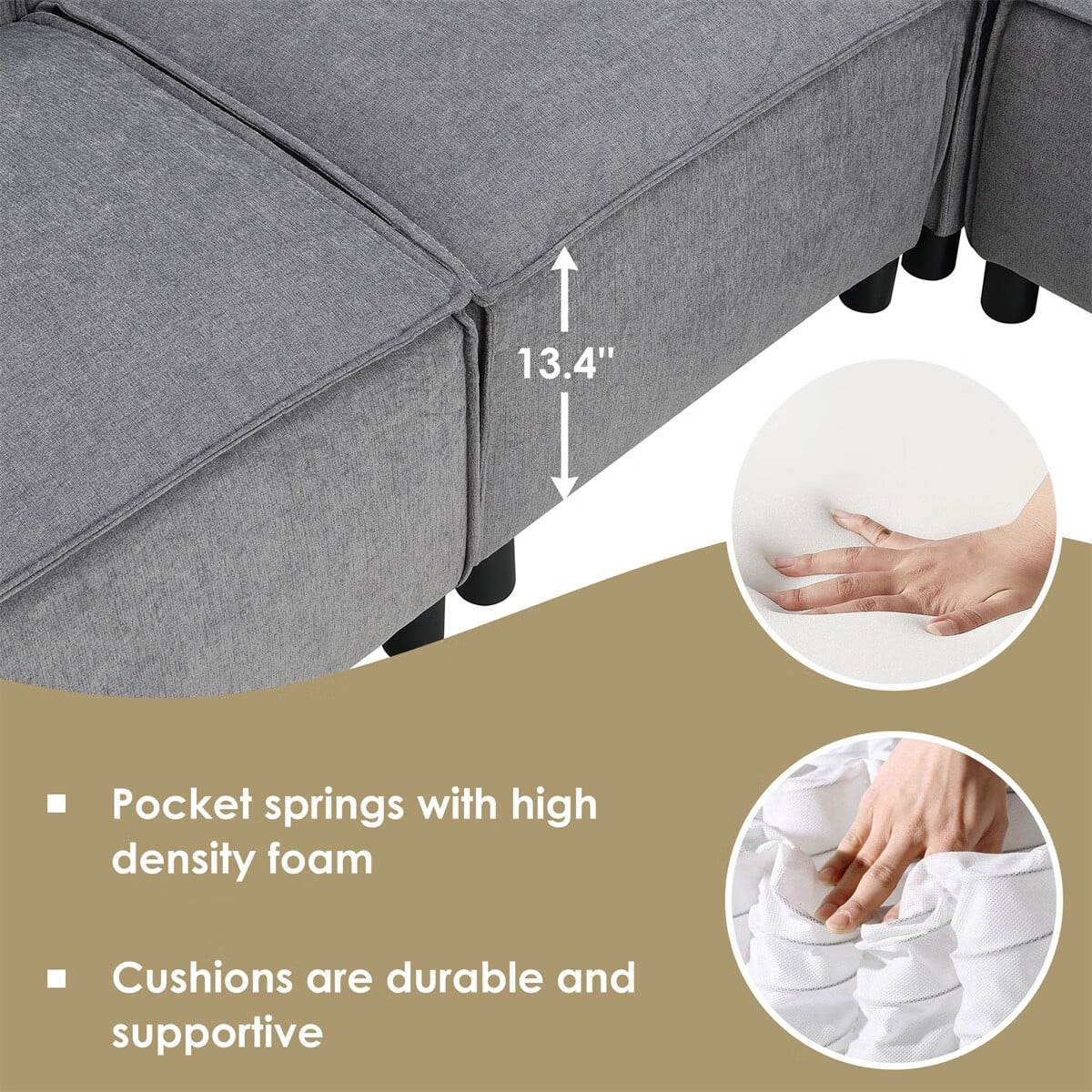 97\*74" Chenille Fabric L-shaped Sectional Sofa with Chaise Lounge Y47723