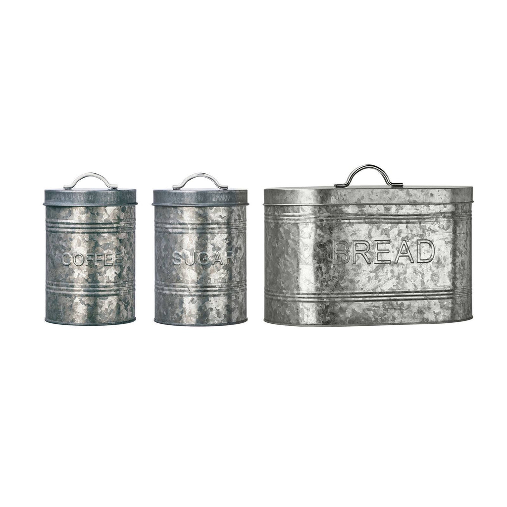 Galvanized Metal Storage Canisters, Set of 3 M46878