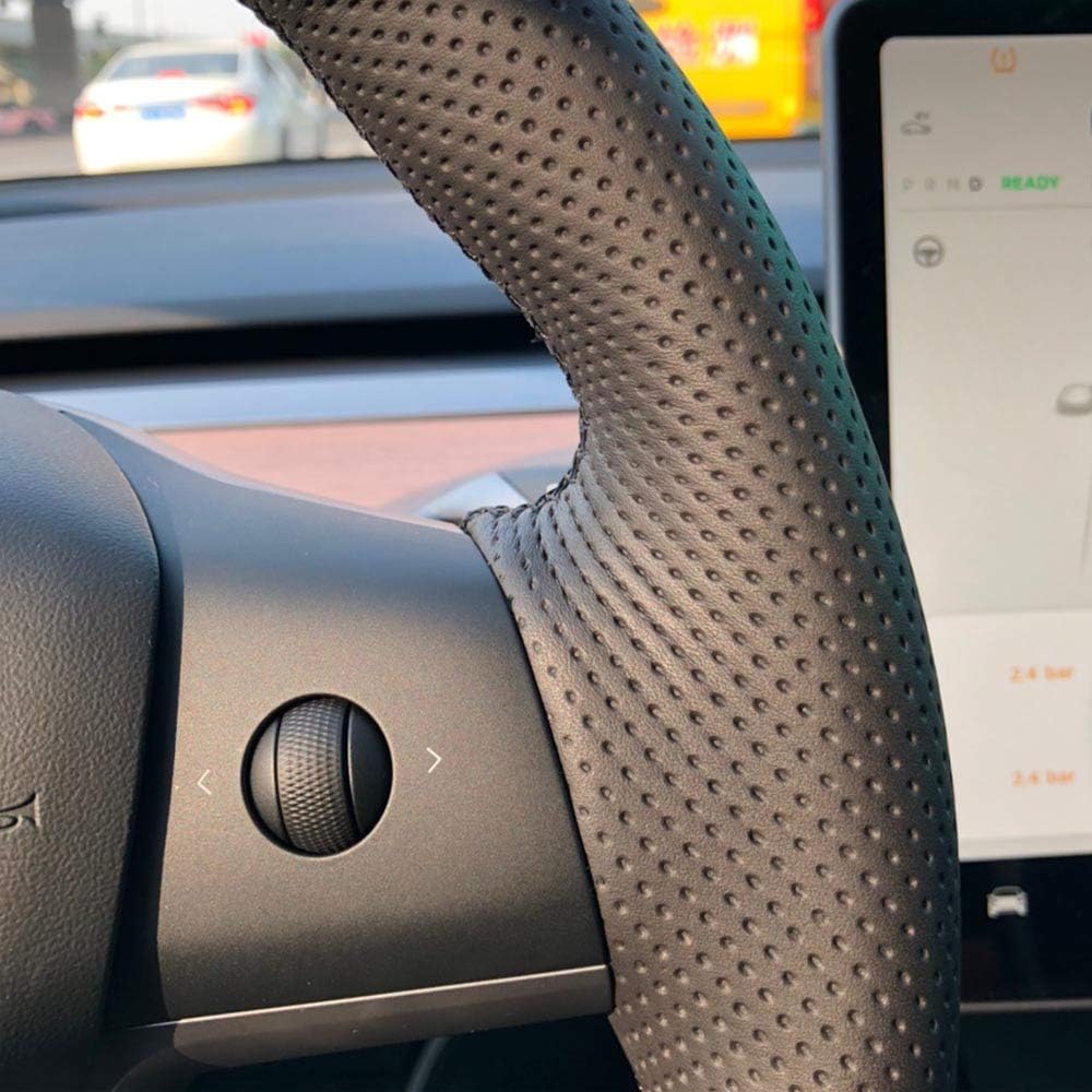 Black Perforated Leather Carbon Fiber Auto Steering Wheel Cover M814747