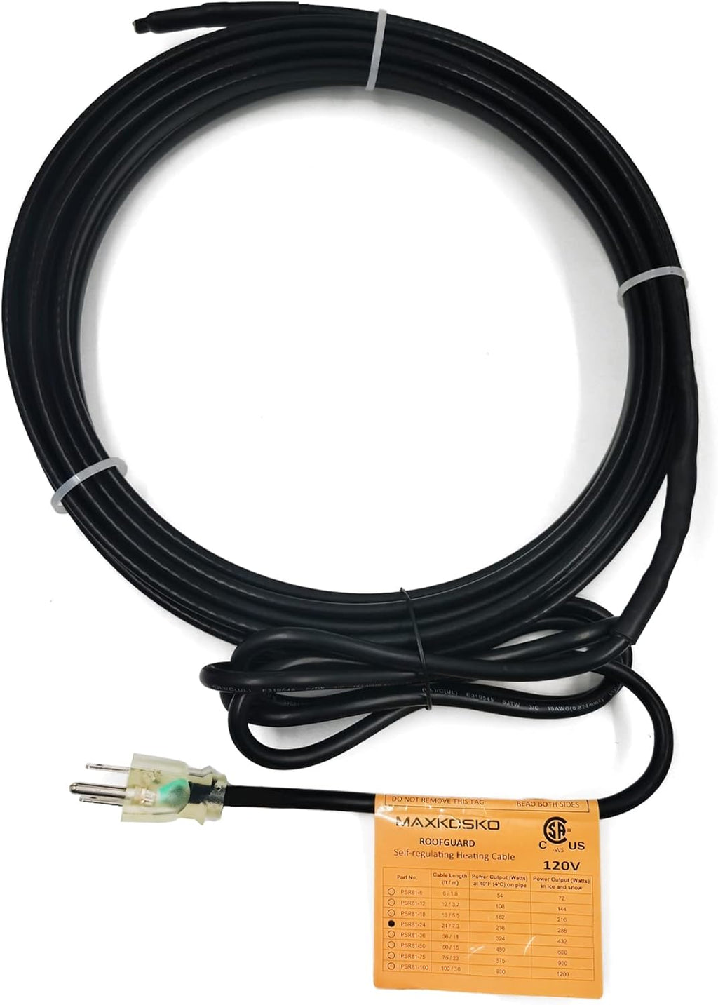 24Ft. 120V 8w/ft Gutter Heat Tape with 6ft Lighted Plug P626246