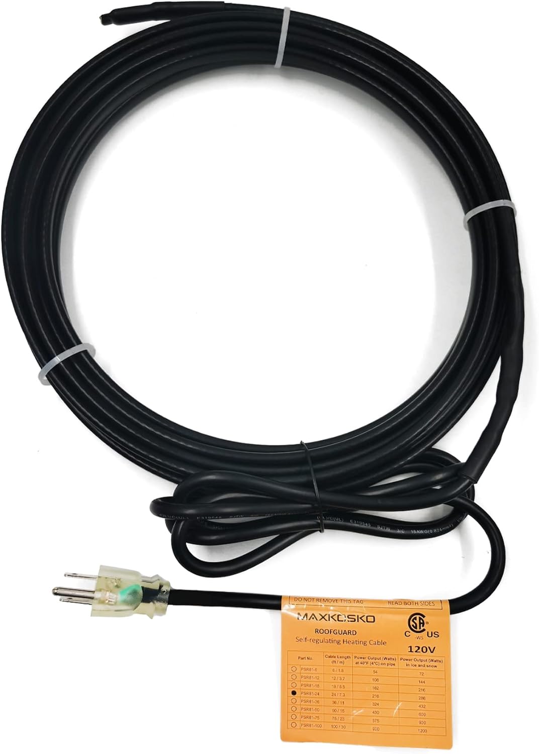 24Ft. 120V 8w/ft Gutter Heat Tape with 6ft Lighted Plug P626246