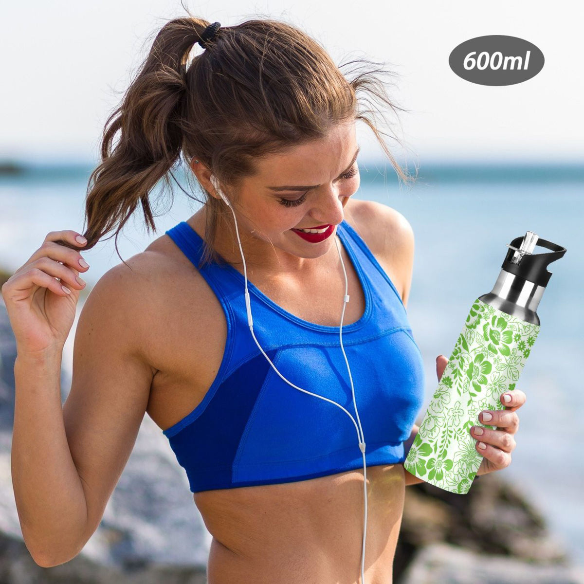 Green Stainless Steel Insulated Water Bottle with Straw Lid O816