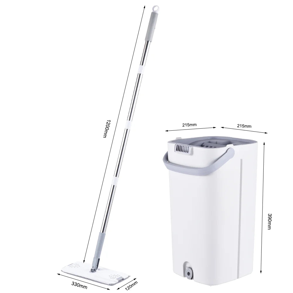 47 Inch Flat Mop and Bucket Set with 2 Microfiber Pads O371916