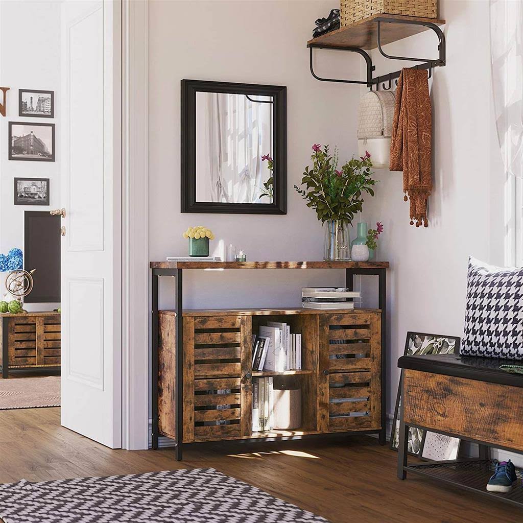 Storage Sideboard with Cupboard, Shelves, Louvered Doors W479