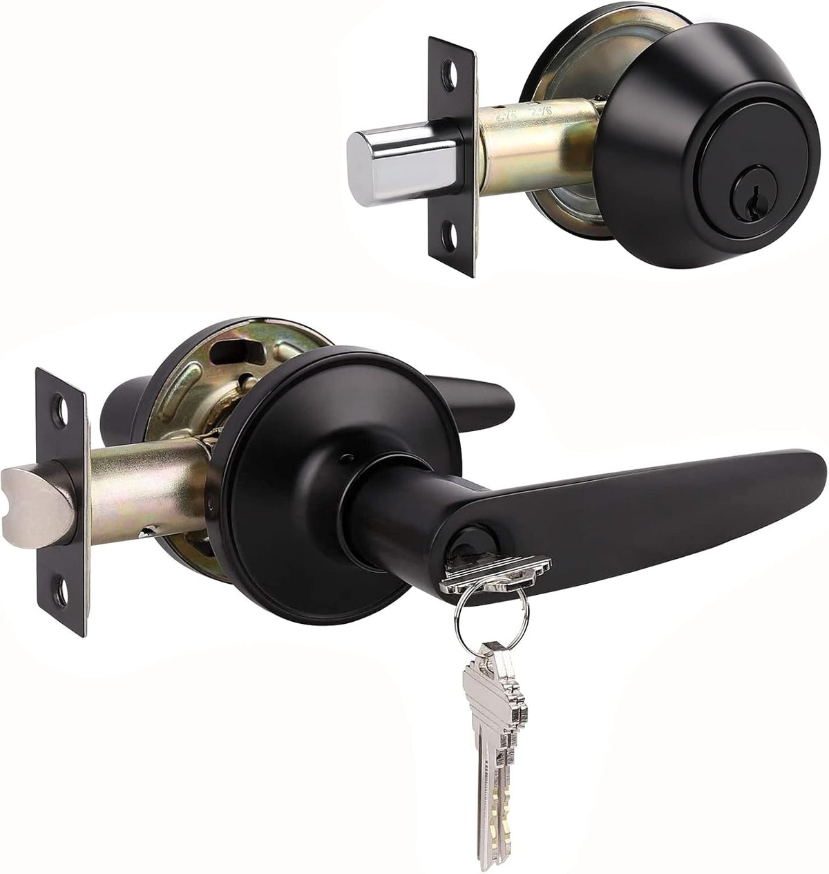 2 Pack Keyed Entry Door Lever and Single Cylinder Deadbolt Combination Set in Satin Nickel Finish Z26587