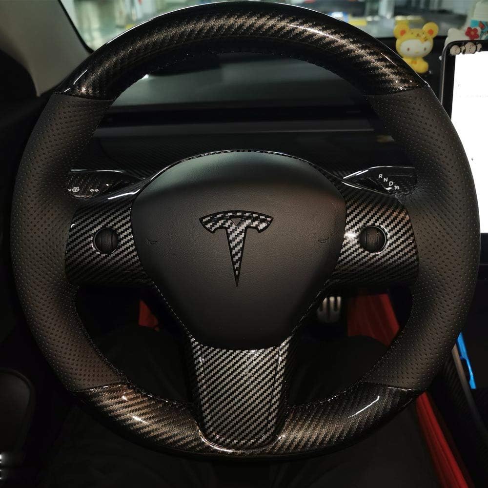 Black Perforated Leather Carbon Fiber Auto Steering Wheel Cover M814747