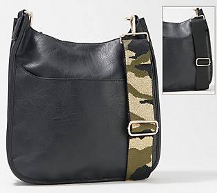 Large Faux Leather Crossbody with Extra Strap, Black Camo D610385