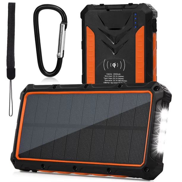 Heavy Duty Solar Power Bank Qi Portable Charger 20,000mAh External Battery Pack S3287